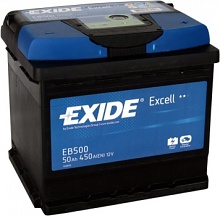 Exide Excell 12V, 50Ah, 450A, EB501, levá