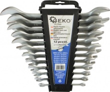 Klíče ploché saténové, sada 12ks, 6-32mm, plast. držák, GEKO