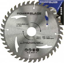 Kotouč pilový s SK plátky (vidiový), 150x40Tx22,2mm POWER BLADE