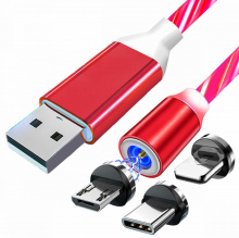 Magnetický nabíjecí USB kabel s LED podsvícením, 3v1, 1m, červený KAXL