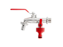 Ventil zahradní, vstup 1/2", výstup 2×3/4" + konektor pro rychlospojku a hadičník 1/2" - GEKO