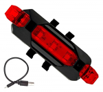 Světlo blikací zadní na kolo, červené, 5 LED, USB