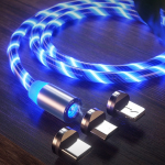 Magnetický nabíjecí USB kabel s LED podsvícením, 3v1, 1m, modrý KAXL