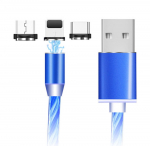 Magnetický nabíjecí USB kabel s LED podsvícením, 3v1, 1m, modrý KAXL