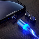 Magnetický nabíjecí USB kabel s LED podsvícením, 3v1, 1m, modrý KAXL