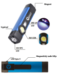 Multifunkční svítilna COB LED 5 W, 300 lm, 2000 mAh, s magnetem - GEKO