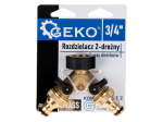 Rozdělovač na kohoutek 2-cestný, vnitřní závit 3/4", 2× vnější závit 3/4" s ventily a konektory - GEKO