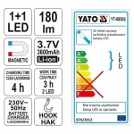 Lampa montážní 1+1 LED, bezpřívodová, 3,7V Li-ion, magnet+hák, 180lm, YATO-08502