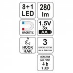 Lampa montážní 8+1 LED, hák+magnet, YATO-08513