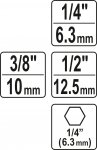 Sada adaptérů 3ks HEX 1/4, 3/8, 1/2