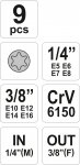 Sada nástavců 1/4", 3/8"  TORX 9 ks E5-E16