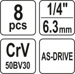 Sada nástavců 1/4" šetihranné 8ks 5,5-13 mm