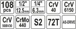 Gola sada 1/2", 1/4" + příslušenství 108 ks