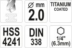 Vrták na kov TITAN 1/4" 2mm