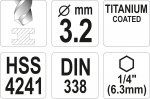 Vrták na kov TITAN 1/4" 3,2mm