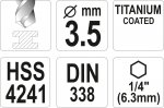 Vrták na kov TITAN 1/4" 3,5mm