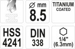 Vrták na kov TITAN 1/4" 8,5mm