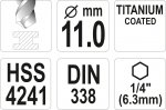 Vrták na kov TITAN 1/4" 11mm