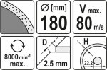 Kotouč diamantový 180 x 22,2 x 2,5 mm hladký