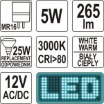 LED žárovka 5W MR16 265 lumen 12V ( 25W )