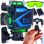 Křížový laser 360°, samonivelační, 4D, zelený, 2x Li-ion, pouzdro, příslušenství - GEKO