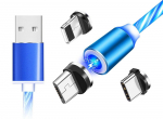 Magnetický nabíjecí USB kabel s LED podsvícením, 3v1, 1m, modrý KAXL