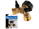 Rozdělovač na kohoutek 2-cestný, vnitřní závit 3/4", 2× vnější závit 3/4" s ventily - GEKO